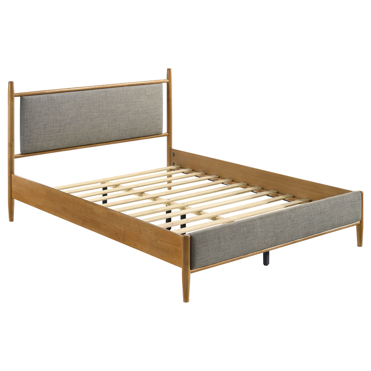 Mason Mid-Century Platform Bed with Padded Grey Headboard - Queen