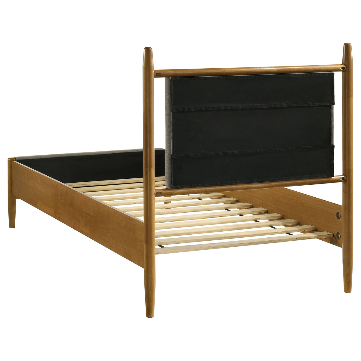 Mason Mid-Century Platform Bed with Padded Grey Headboard - Light Brown Wood, Twin to Eastern King – view 8