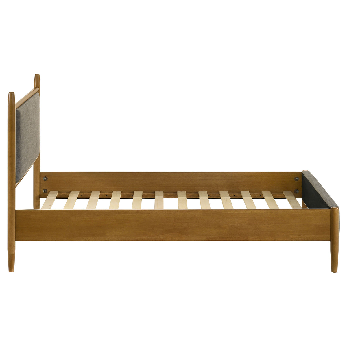 Mason Mid-Century Platform Bed with Padded Grey Headboard - Light Brown Wood, Twin to Eastern King – view 9