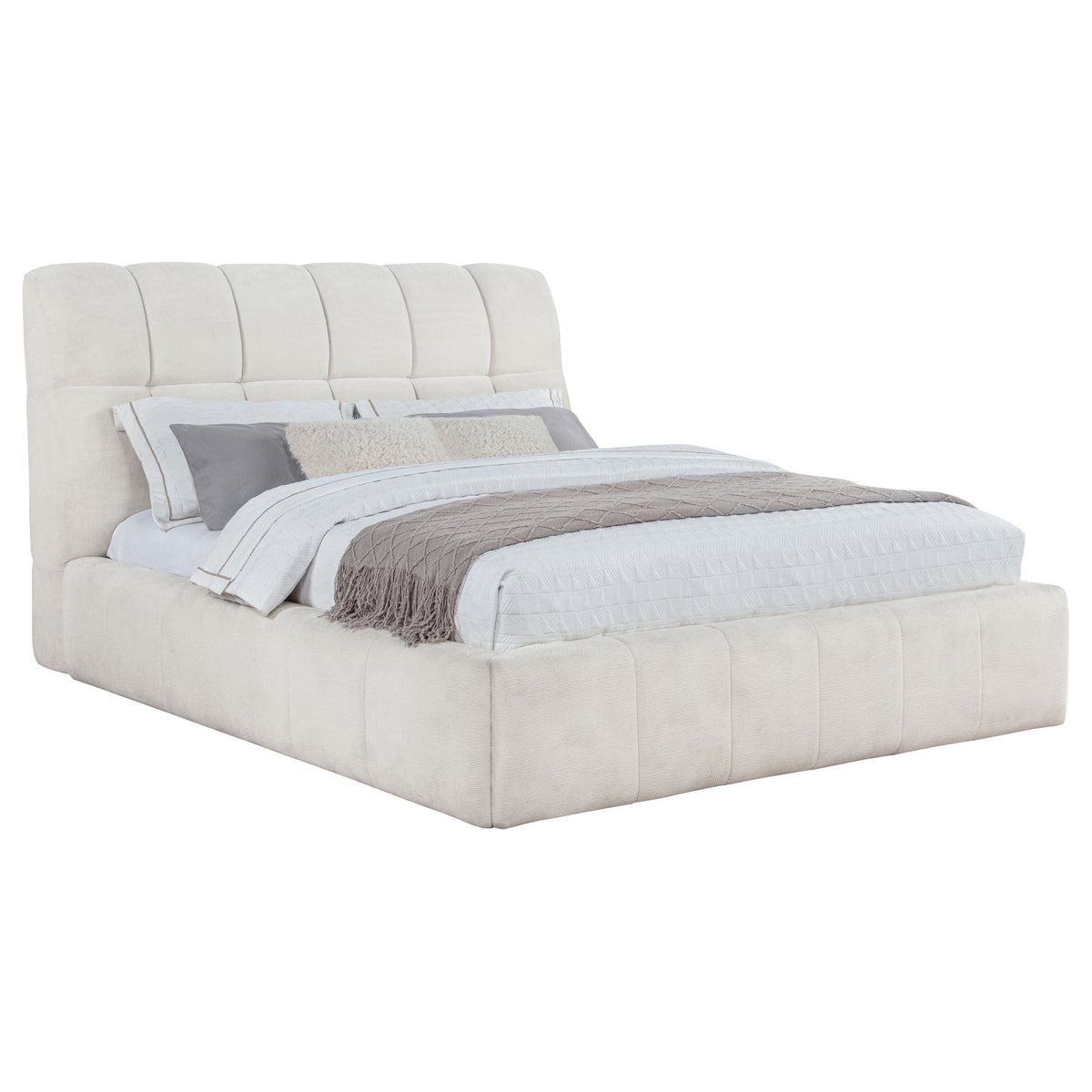 Nollet Channel-Tufted Upholstered Platform Bed - 48" Headboard in Cream or Grey, Queen to California King – view 13