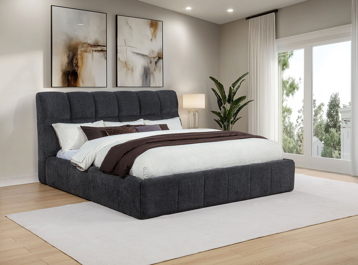 Nollet Channel-Tufted Upholstered Platform Bed - 48" Headboard in Cream or Grey, Queen to California King - lifestyle