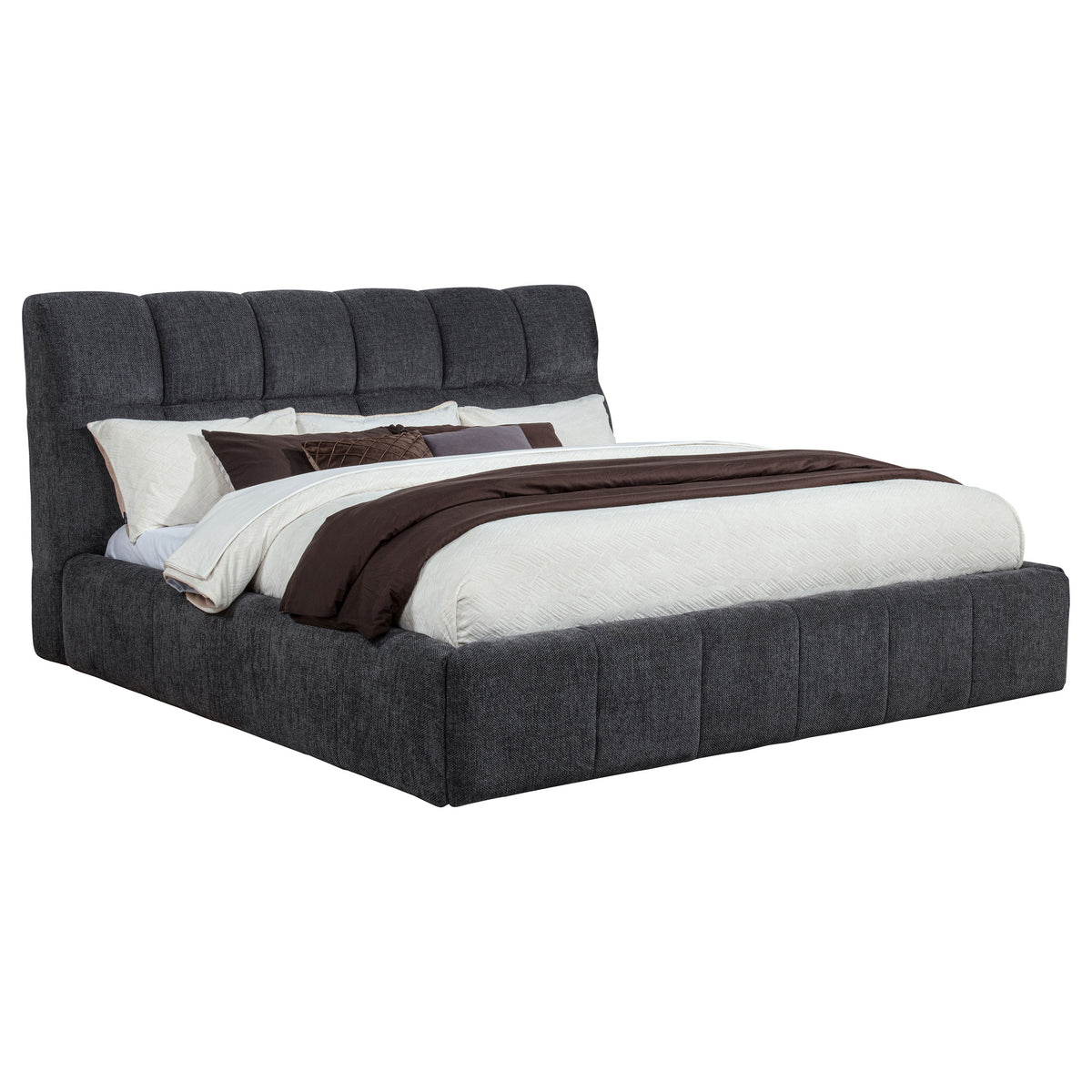 Nollet Channel-Tufted Upholstered Platform Bed - Grey