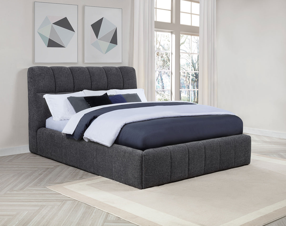 Nollet Channel-Tufted Upholstered Platform Bed - 48" Headboard in Cream or Grey, Queen to California King - lifestyle