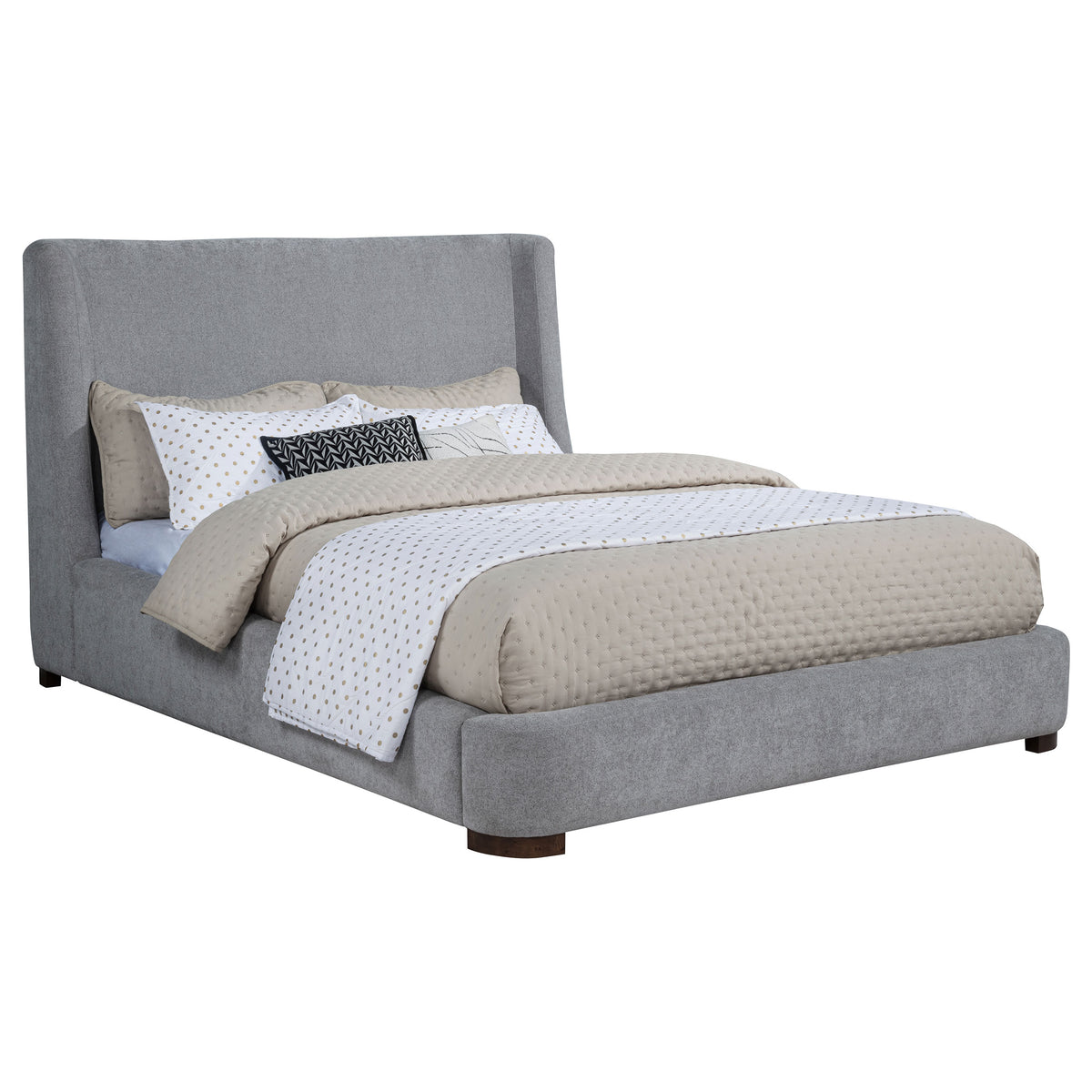 Rennes Upholstered Wingback Platform Bed - Grey Fabric with Walnut Legs, Queen or Eastern King – view 12