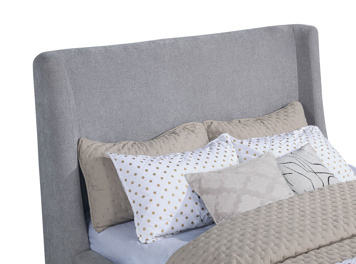 Rennes Upholstered Wingback Platform Bed - Grey Fabric with Walnut Legs, Queen or Eastern King – view 9