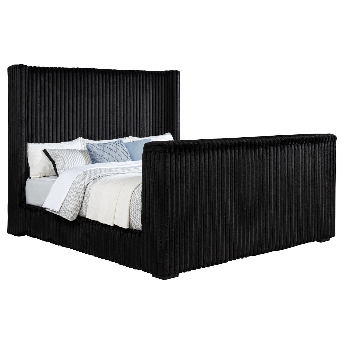 Centergrove Velvet Wingback TV Bed with Hidden Lift - Channel-Tufted Black, Queen to California King – view 20