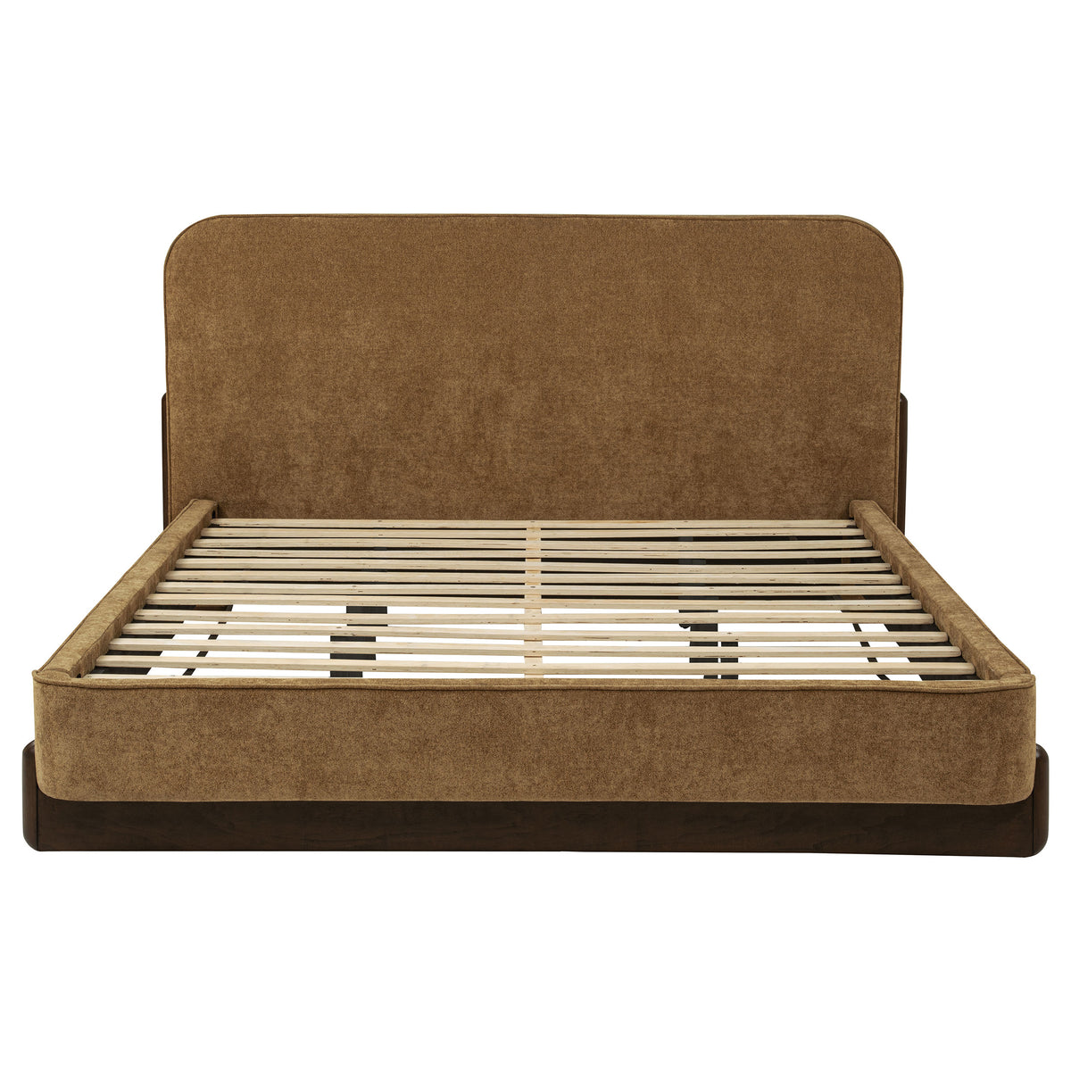 Baldacci Upholstered Platform Bed - Rounded Curry Headboard with Walnut Legs, Queen to California King – view 10