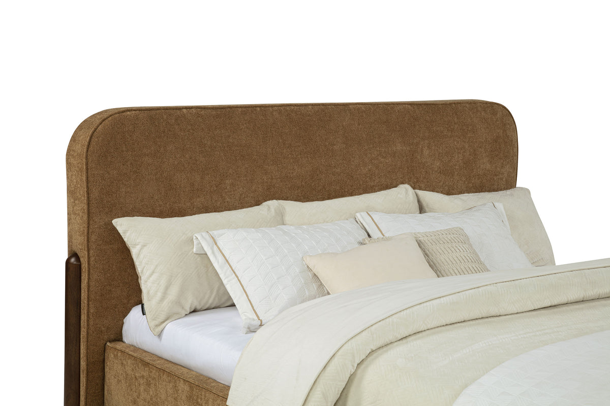 Baldacci Upholstered Platform Bed - Rounded Curry Headboard with Walnut Legs, Queen to California King – view 11