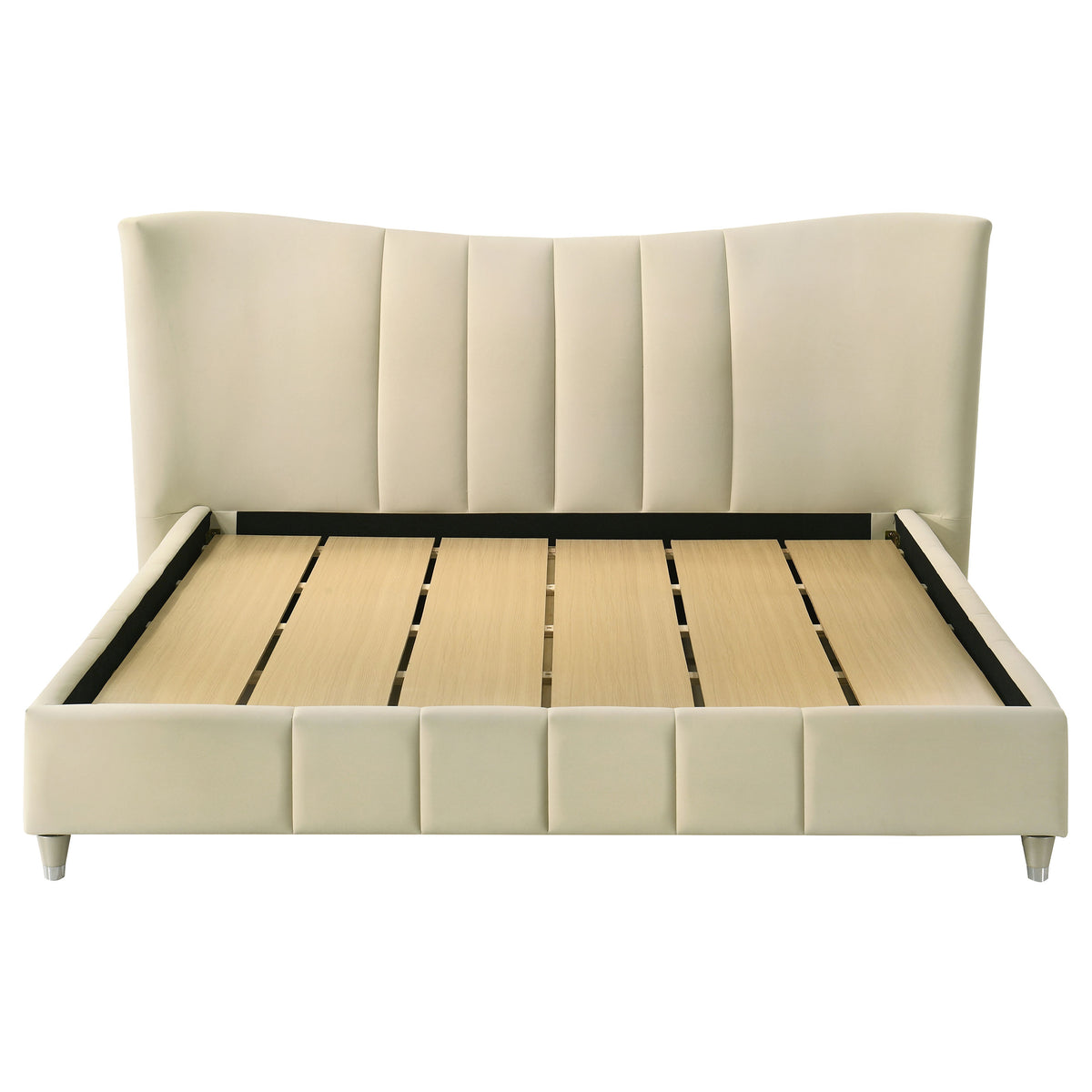 Evelyn Upholstered Panel Platform Bed - Ivory Velvet with Pleated Footboard & Gold Legs, Queen or Eastern King โ view 15