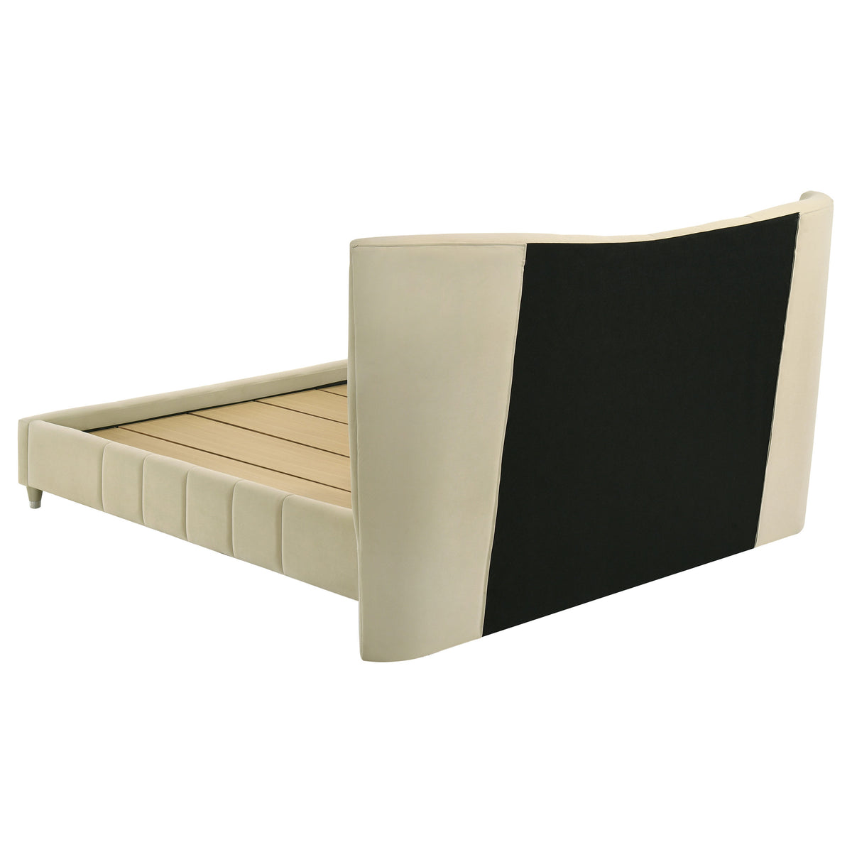 Evelyn Upholstered Panel Platform Bed - Ivory Velvet with Pleated Footboard & Gold Legs, Queen or Eastern King โ view 8