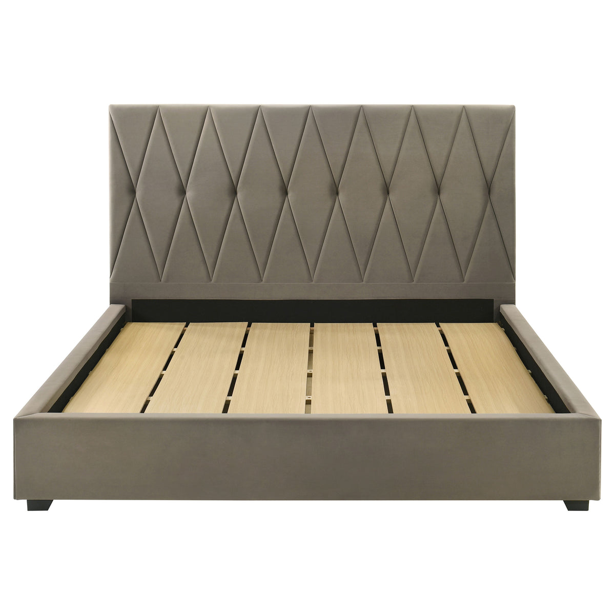 Delsea Diamond-Tufted Velvet Platform Bed - Tall Upholstered Headboard in Light Brown, Queen or Eastern King – view 13