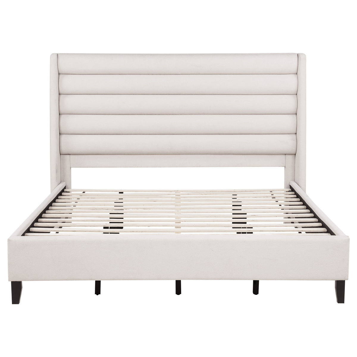 Leslie Channel-Tufted Wingback Platform Bed - Beige Upholstery with Contrasting Black Base, Full to California King – view 11