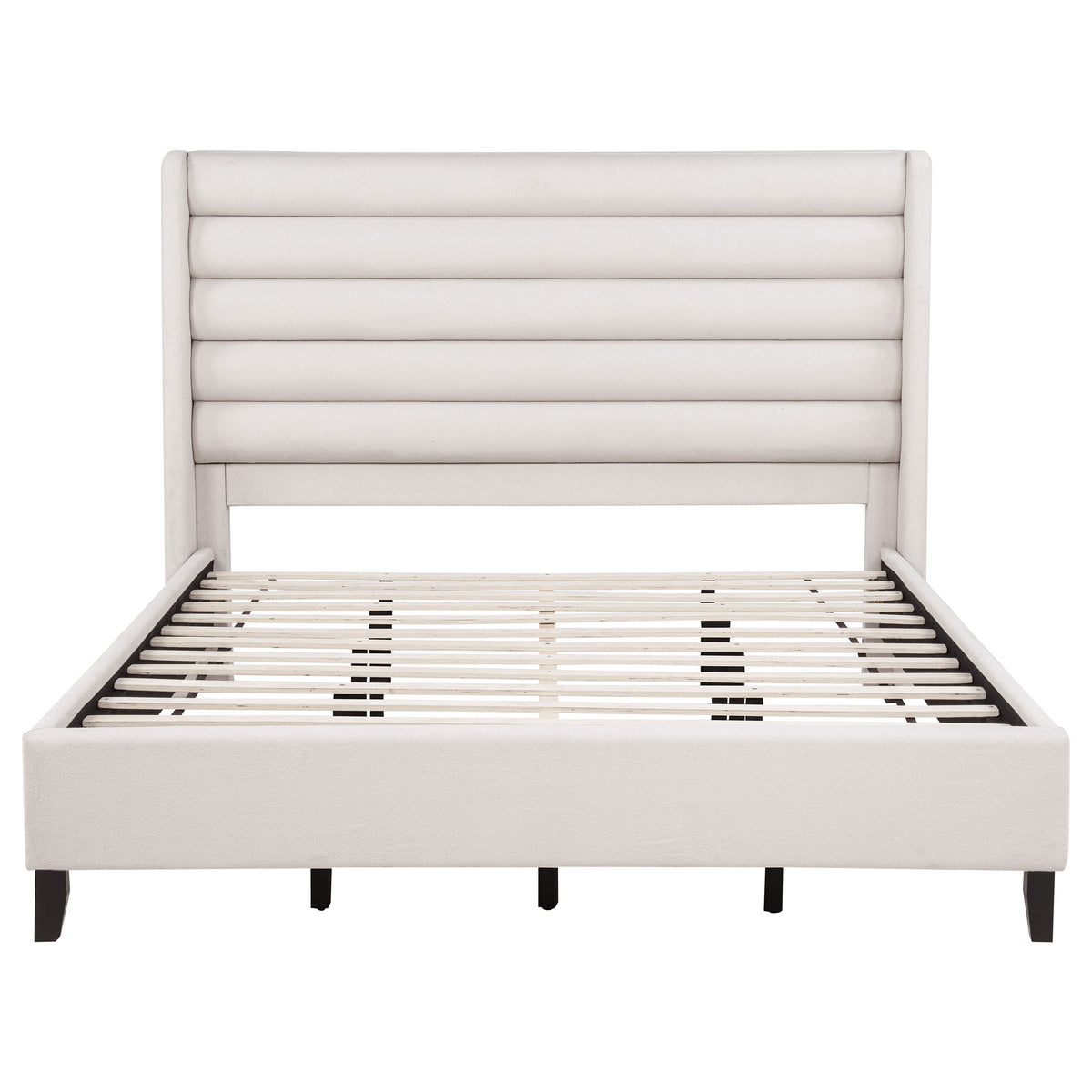 Leslie Channel-Tufted Wingback Platform Bed - Beige Upholstery with Contrasting Black Base, Full to California King – view 14