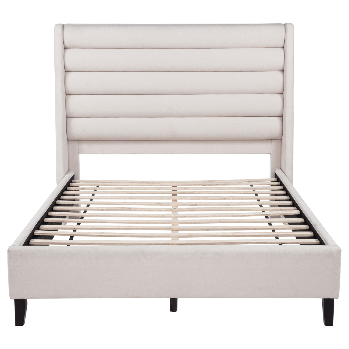Leslie Channel-Tufted Wingback Platform Bed - Beige Upholstery with Contrasting Black Base, Full to California King – view 8