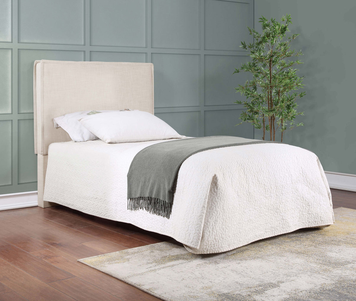 Izzy Upholstered Panel Headboard - Flange Border in Sand Fabric, Twin, Queen/Full or King – view 14