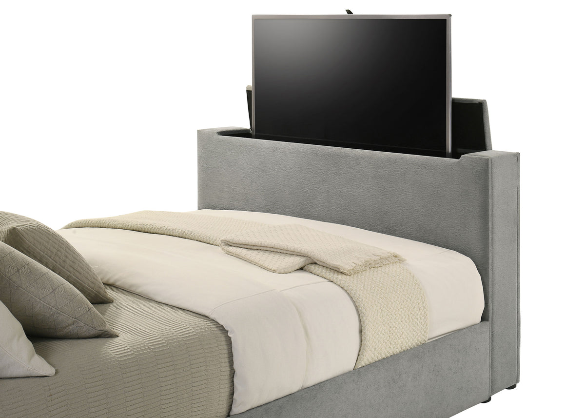 Tara Upholstered TV Bed with Motorized Footboard Lift - Quilted Grey Velvet, Holds TVs up to 50", Queen or Eastern King – view 12