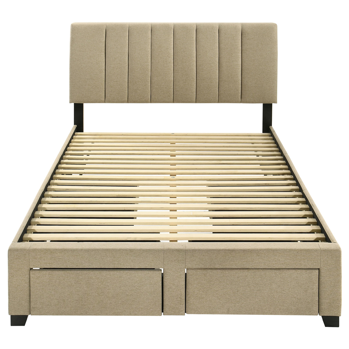 Wheatland Upholstered Storage Bed with 4 Drawers - Channeled Headboard in Light Brown, Full to Eastern King – view 11