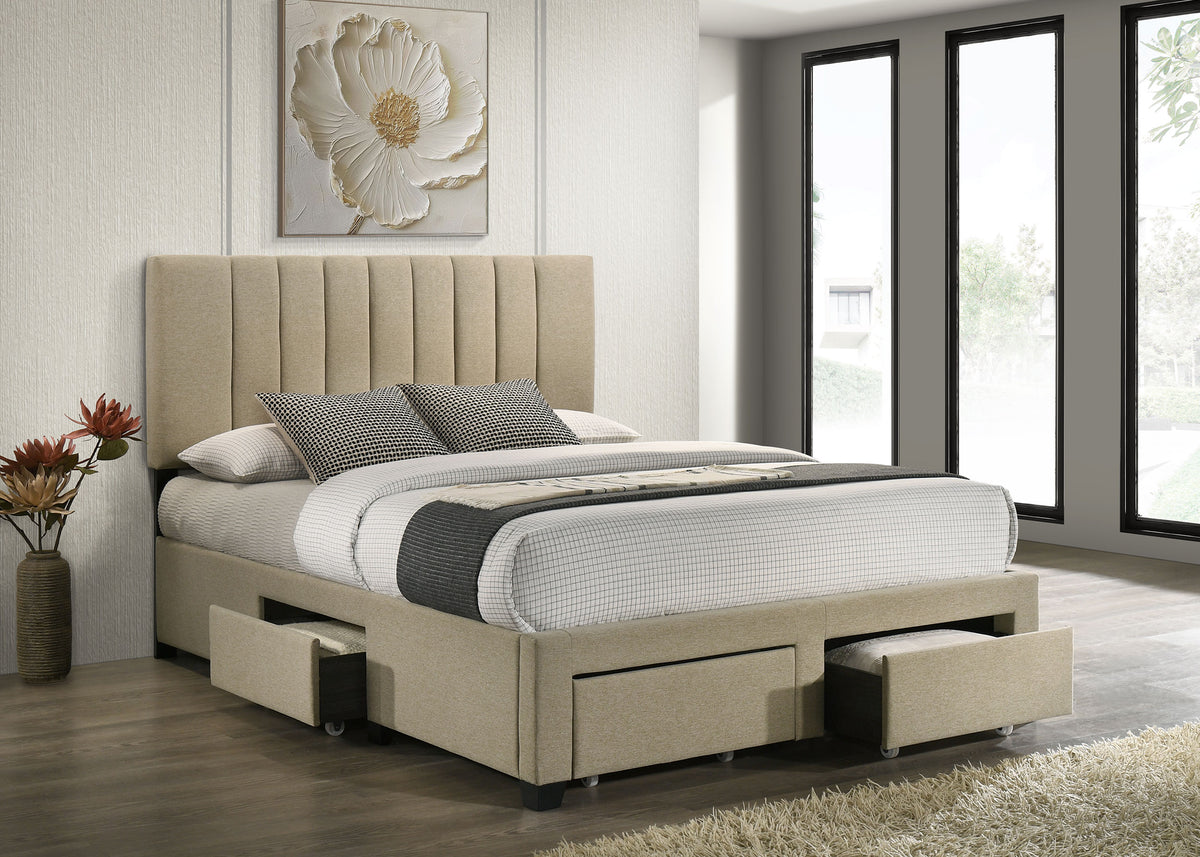 Wheatland Upholstered Storage Bed with 4 Drawers - Channeled Headboard in Light Brown, Full to Eastern King – view 17