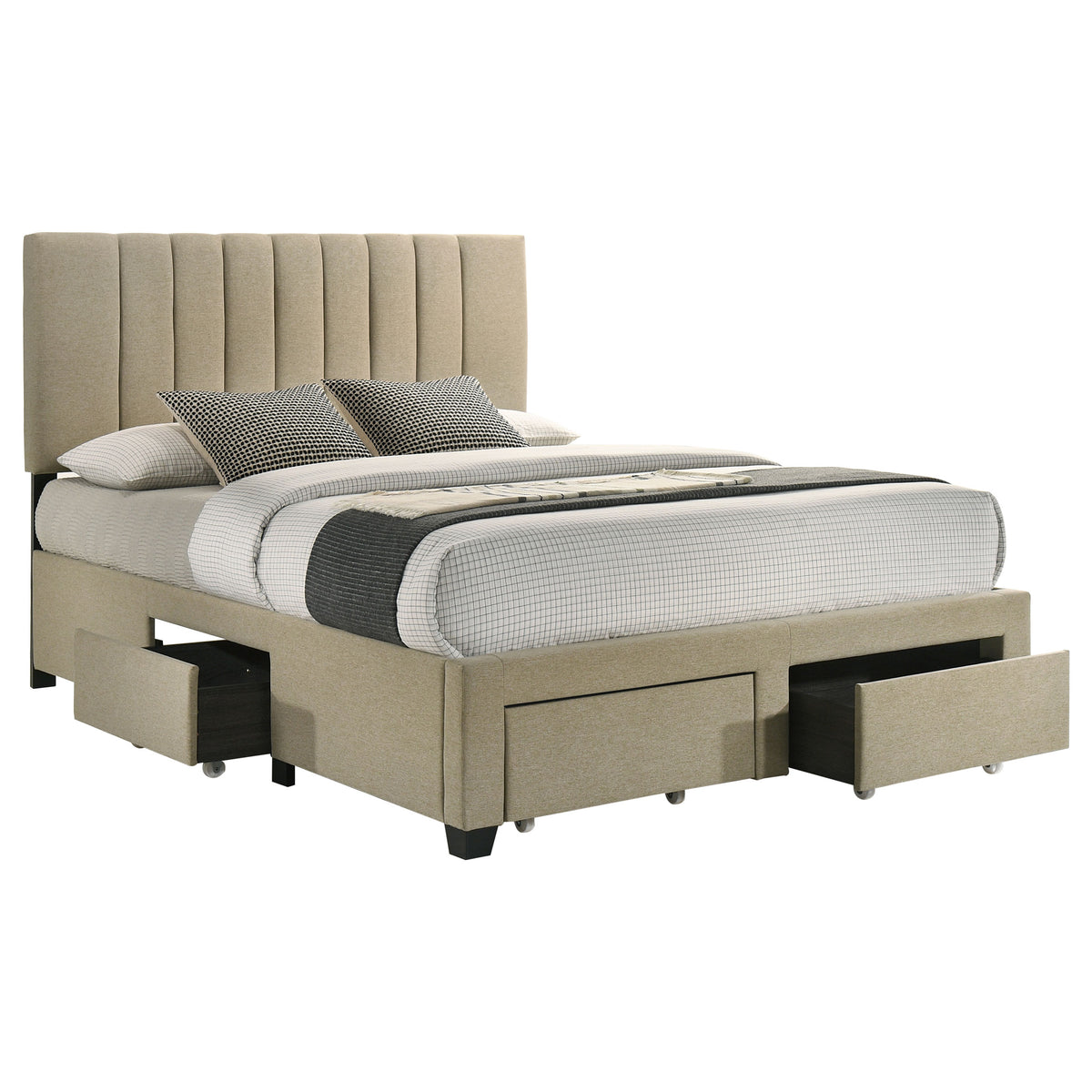 Wheatland Upholstered Storage Bed with 4 Drawers - Channeled Headboard in Light Brown, Full to Eastern King – view 19