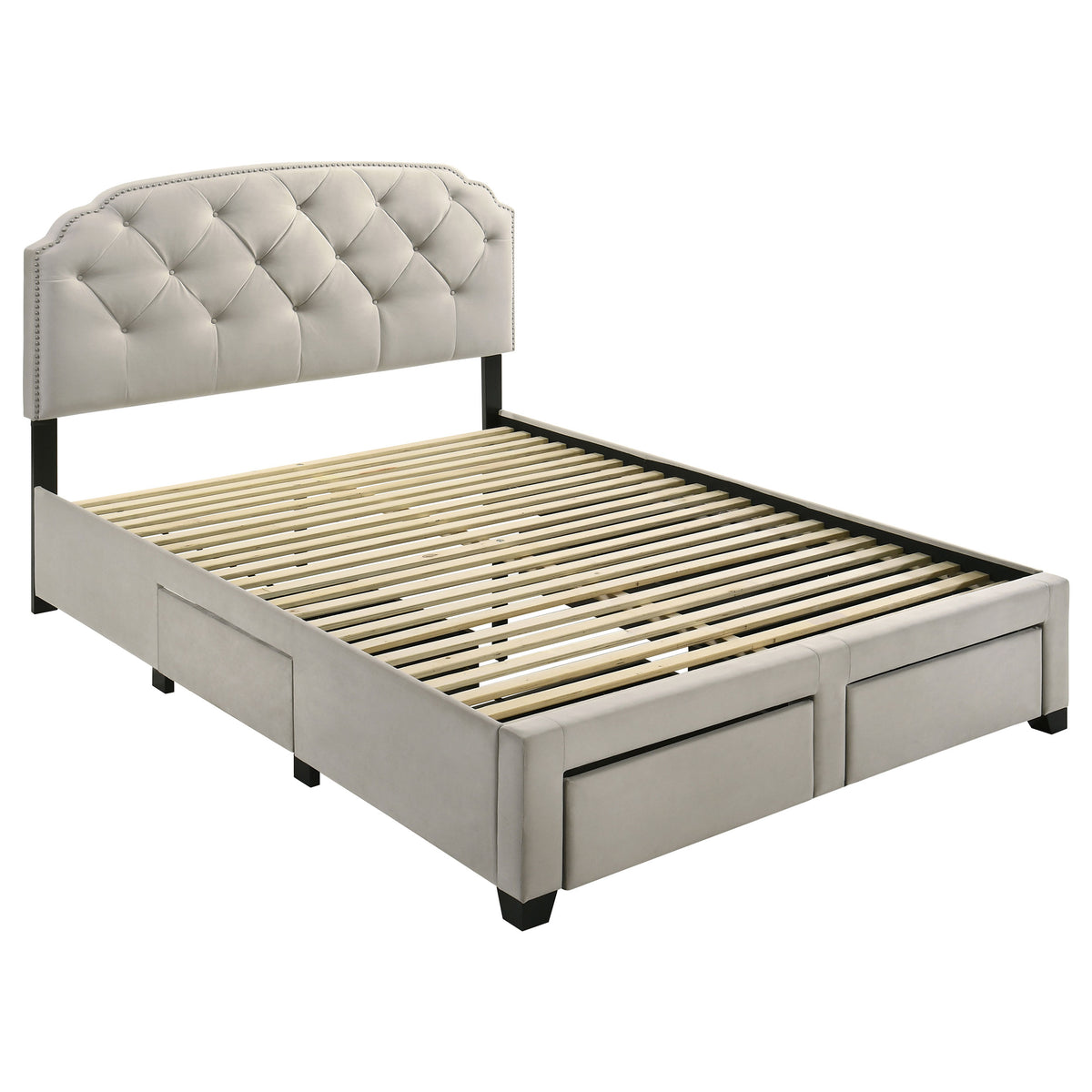 Marianna Tufted Velvet Storage Bed with 4 Drawers - Cream with Nailhead Trim, Full to Eastern King – view 19
