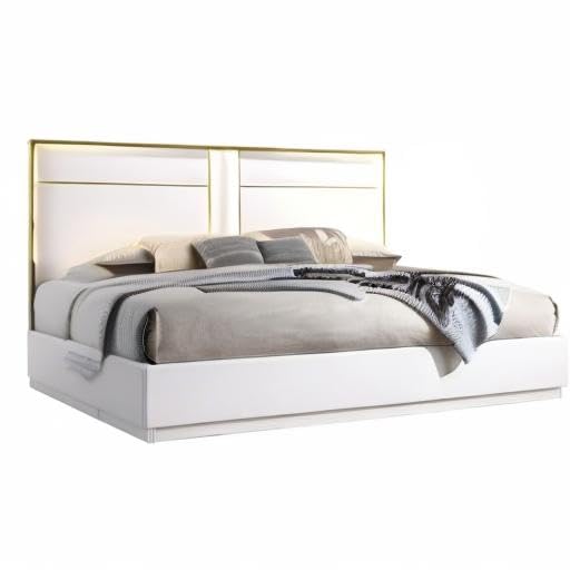 Havana Poplar Wood Cali King Platform Bed in White with Gold Trim in Multi Color - room setting