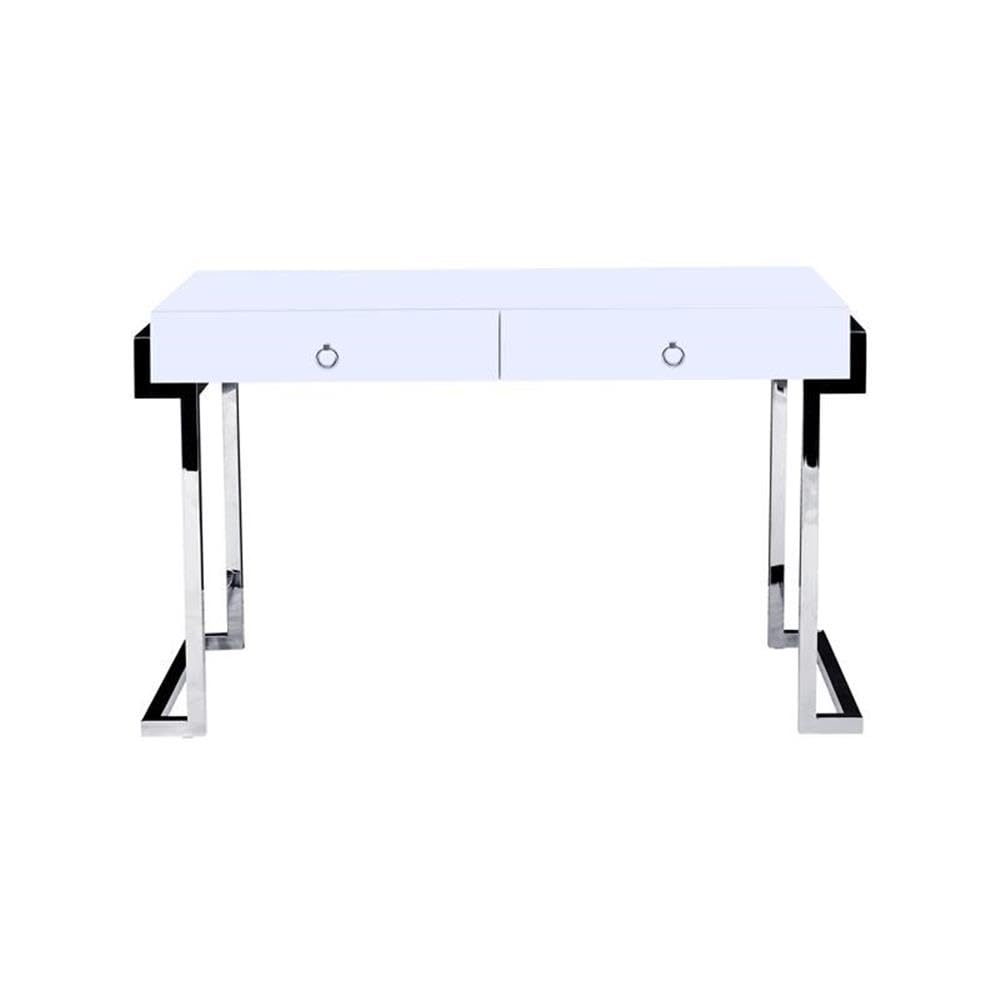 White Lacquer 2-Drawer Writing Desk Silver - detail view - Silver