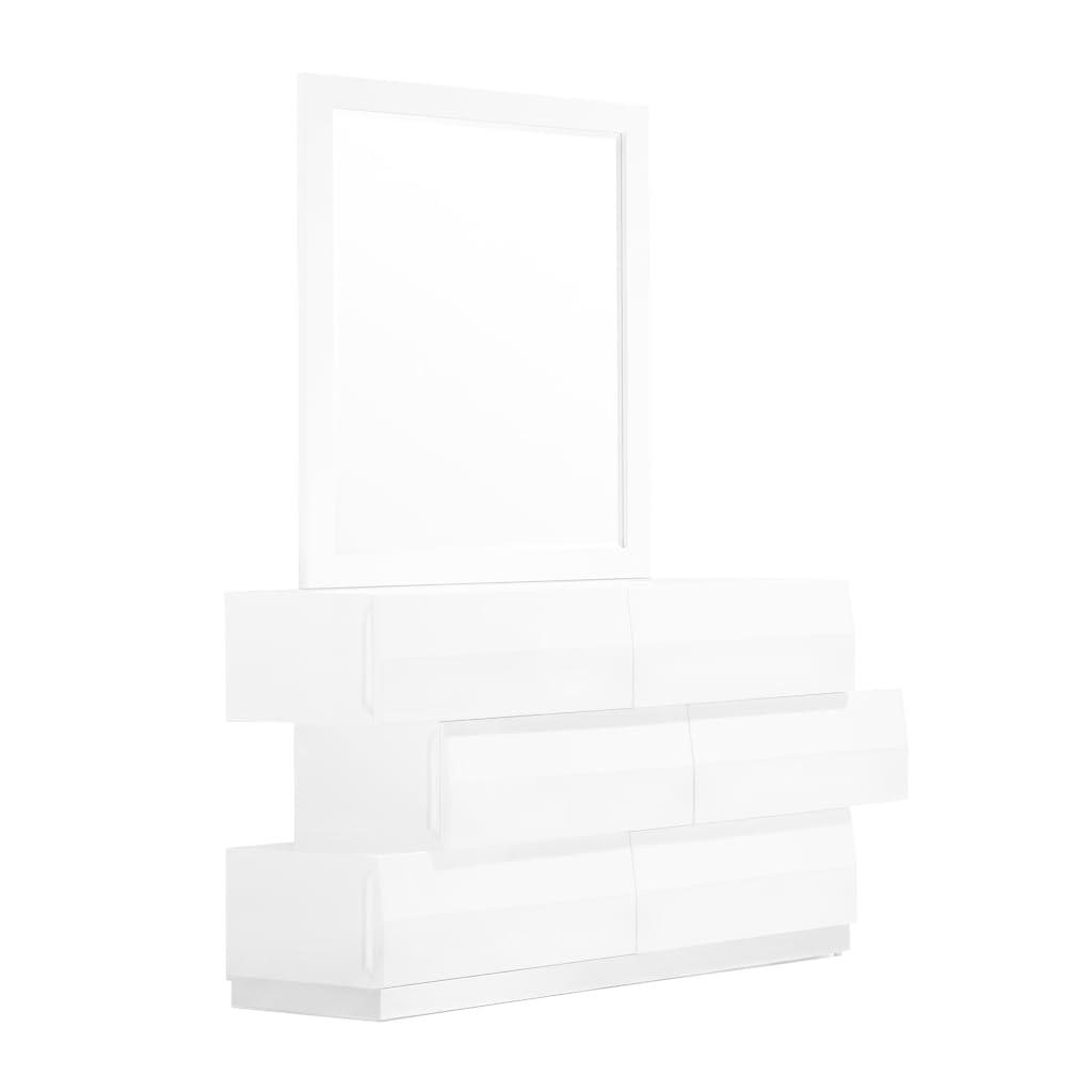 Spain 52" Modern 2-Piece Bedroom Dresser & Mirror Set, Built-In Side Pulls & Silver Base