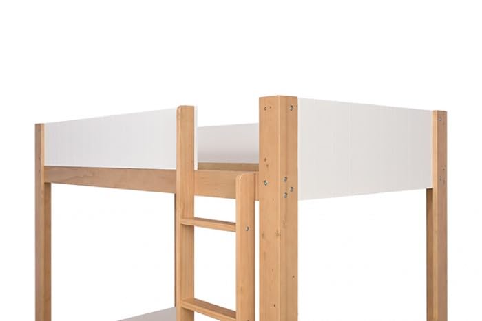 Terri Twin over Twin Wooden Bunk Bed with Attached Ladder - Low Profile in White/Natural Finish