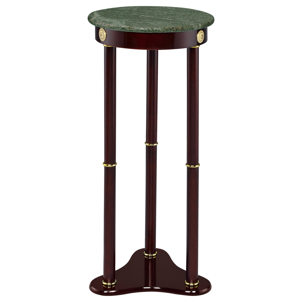 Edie Round Green Marble Top Plant Stand - Traditional Merlot Pedestal with Gold-Tone Accents – view 3