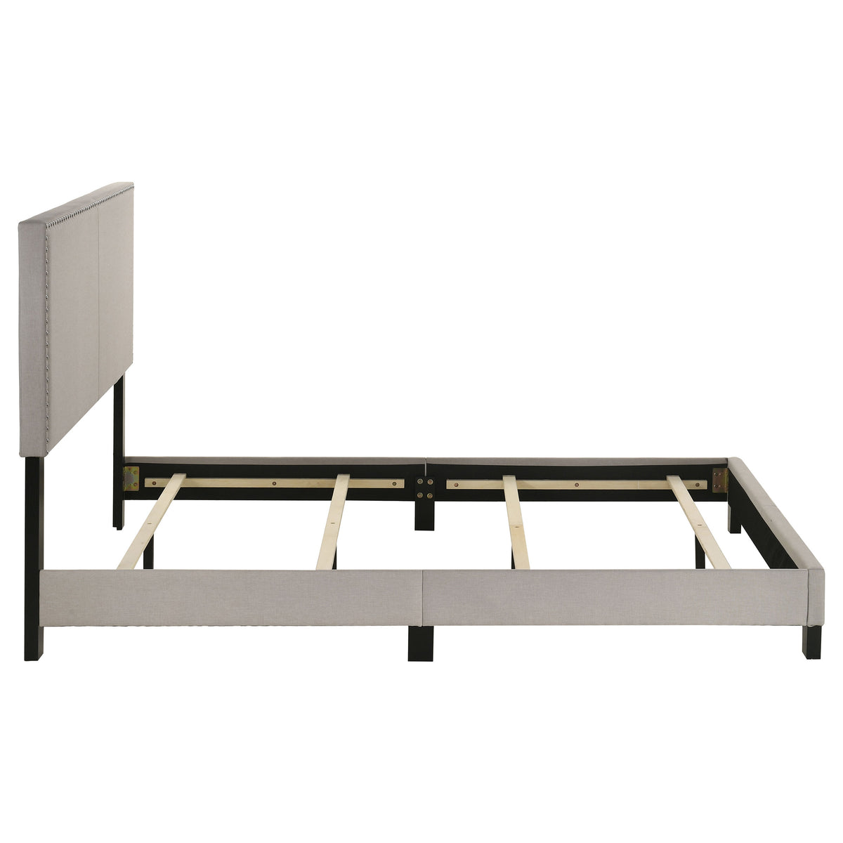 Boyd Upholstered Panel Bed with Chrome Nailhead Trim - Ivory Fabric & Black Legs, Twin to California King – view 19
