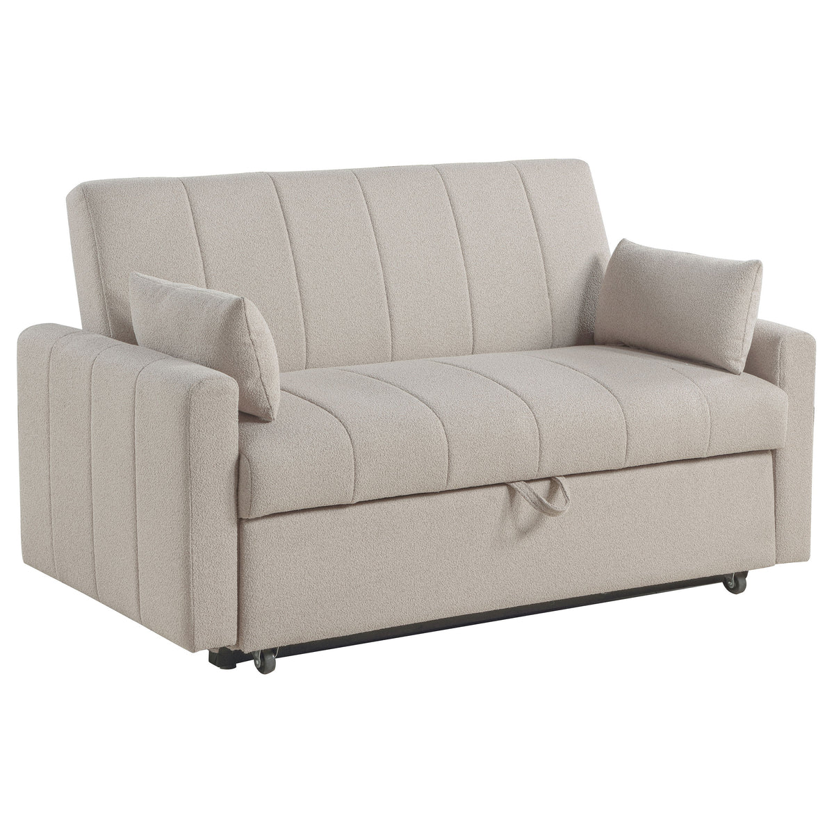Portland Channel-Tufted Boucle Sleeper Sofa Bed with Bolsters