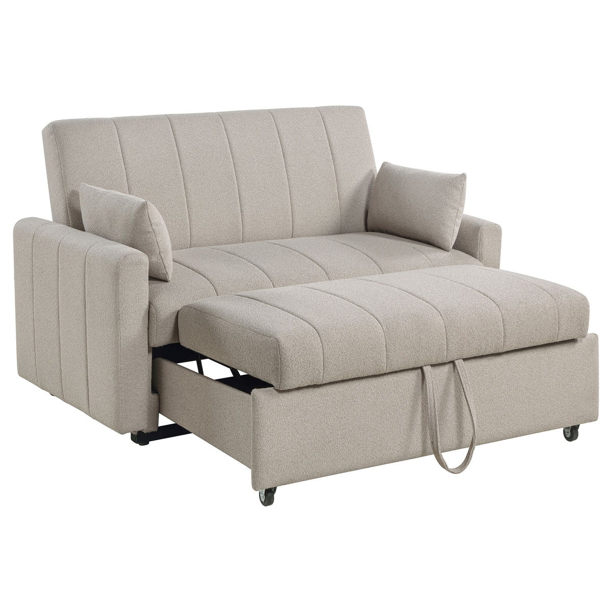 Portland Channel-Tufted Boucle Sleeper Sofa Bed with Bolsters - Latte, Pull-Out Sleeping Surface – view 5