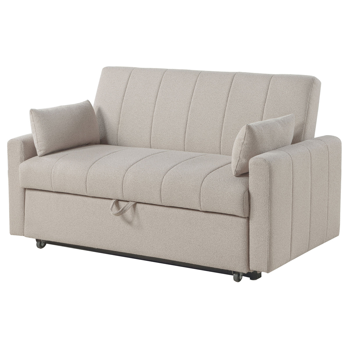 Portland Channel-Tufted Boucle Sleeper Sofa Bed with Bolsters - Latte, Pull-Out Sleeping Surface – view 8