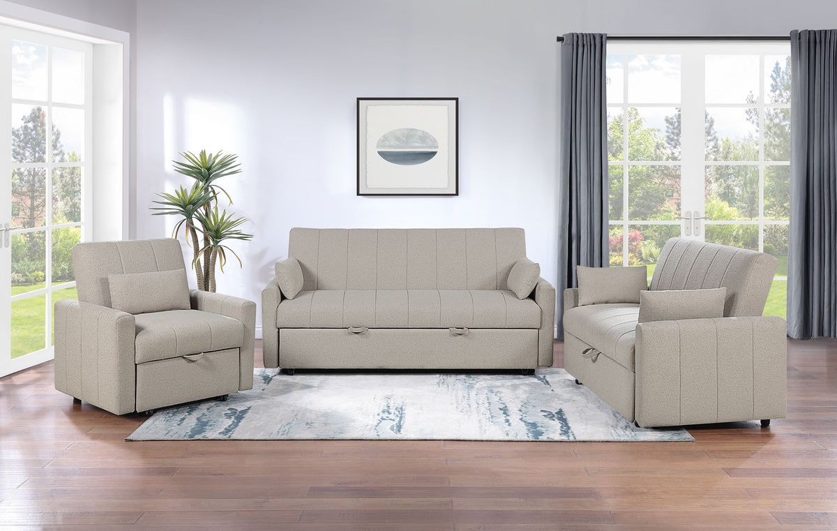 Portland Channel-Tufted Boucle Sleeper Sofa Bed with Bolsters - Latte, Pull-Out Sleeping Surface – view 15