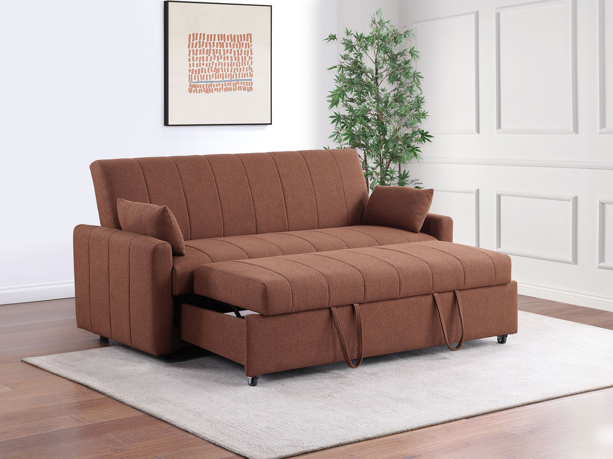 Portland Channel-Tufted Boucle Sleeper Sofa Bed - Pull-Out Design with Bolster Pillows in Copper – view 3
