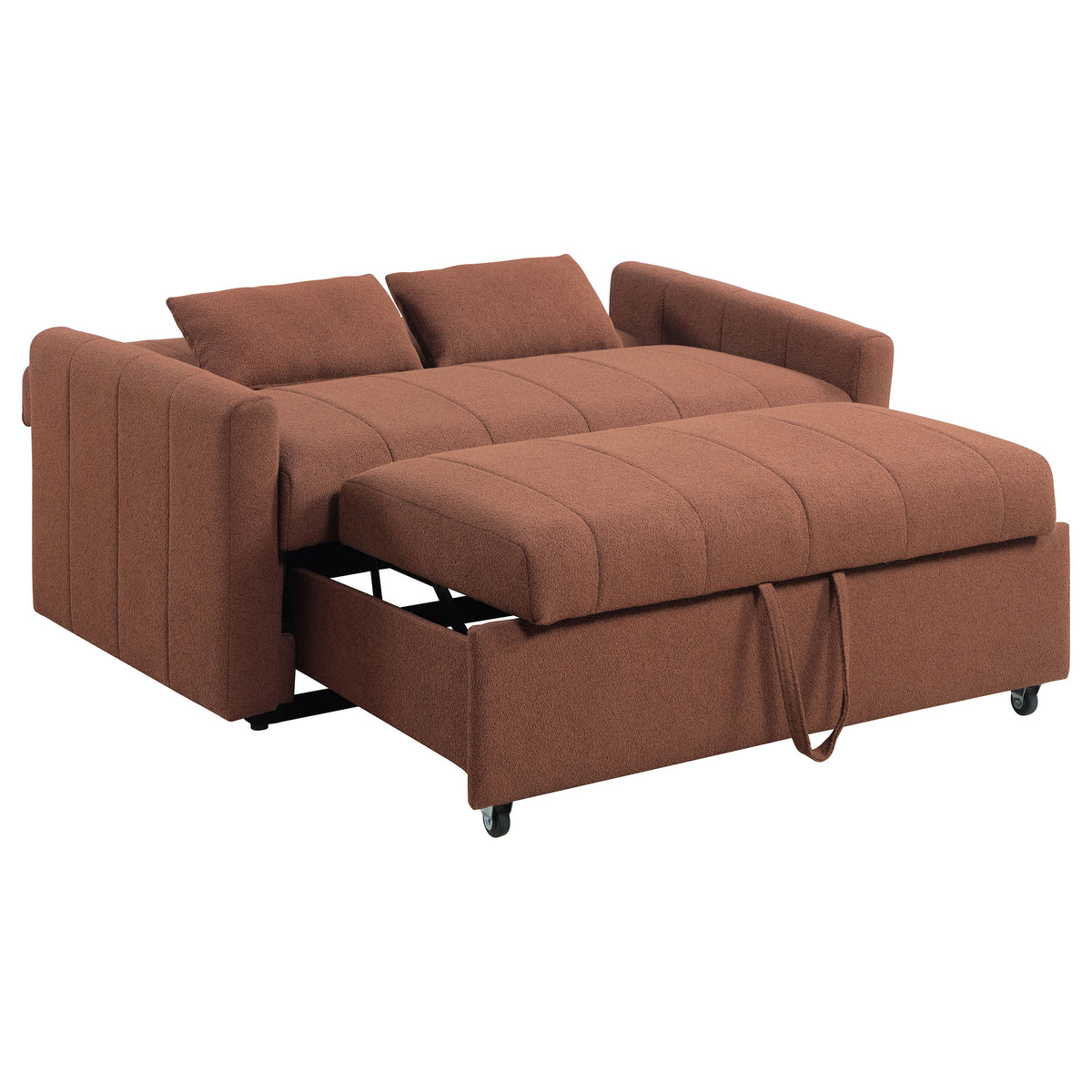 Portland Channel-Tufted Boucle Sleeper Sofa Bed - Pull-Out Design with Bolster Pillows in Copper – view 6