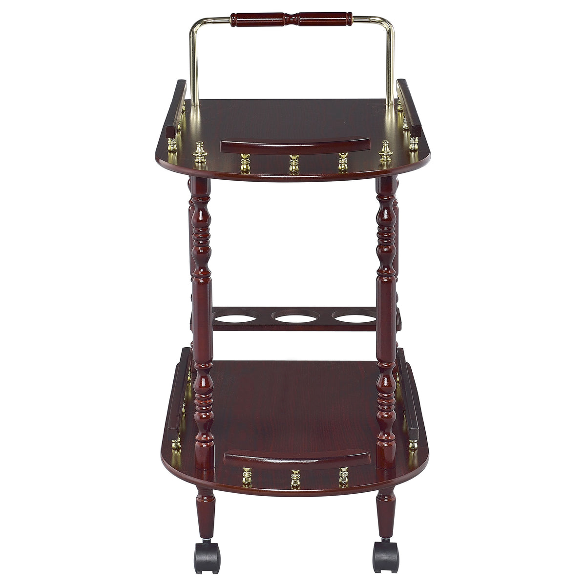 Palmer 2-Tier Bar Cart with 3-Bottle Wine Rack - Traditional Merlot with Brass-Finish Accents โ view 3
