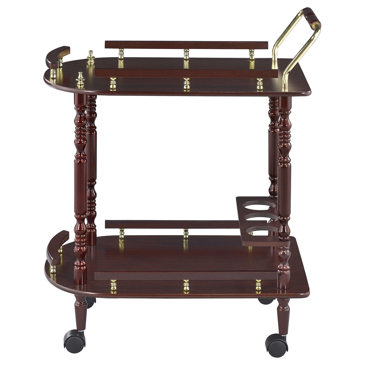 Palmer 2-Tier Bar Cart with 3-Bottle Wine Rack - Traditional Merlot with Brass-Finish Accents โ view 5