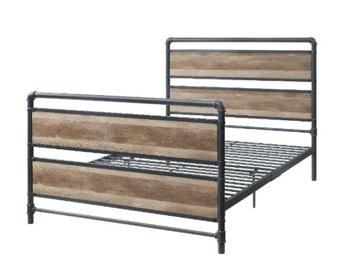 Brantley Industrial Pipe Full Bed, Bookshelf & Wall Rack - Metal Frame in Antique Oak & Sandy Gray