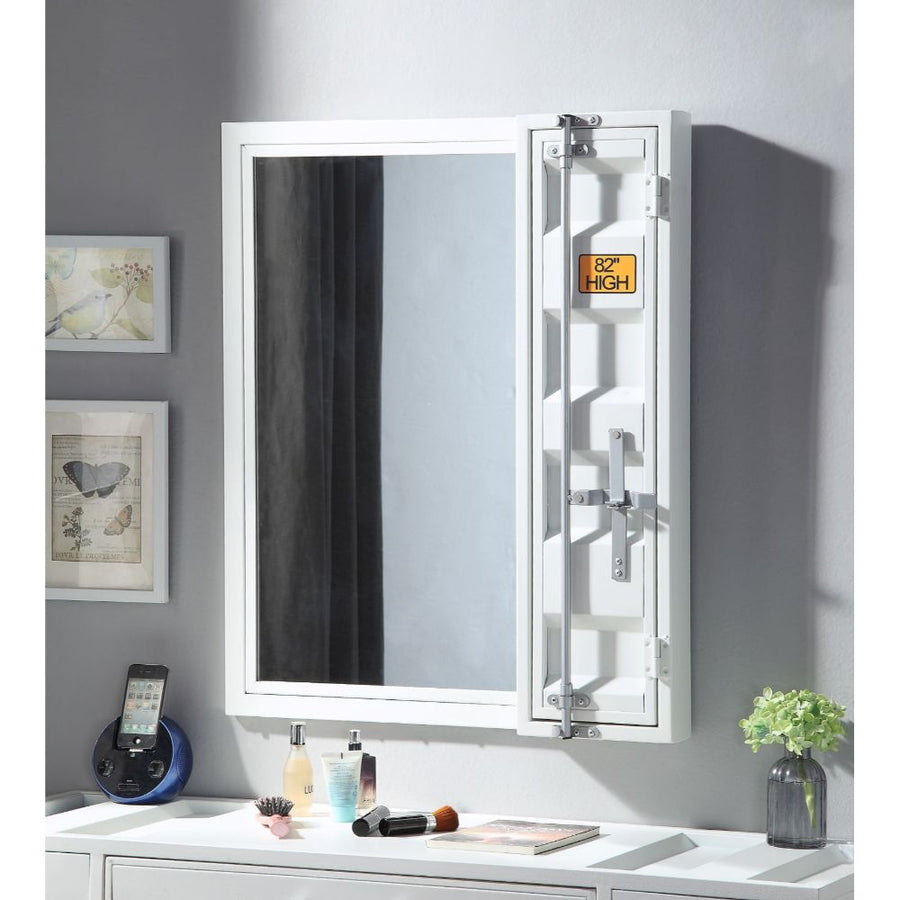 Cargo Kids Vanity Mirror & Accent Table - Container-Panel Metal Frame in White, Blue or Red
