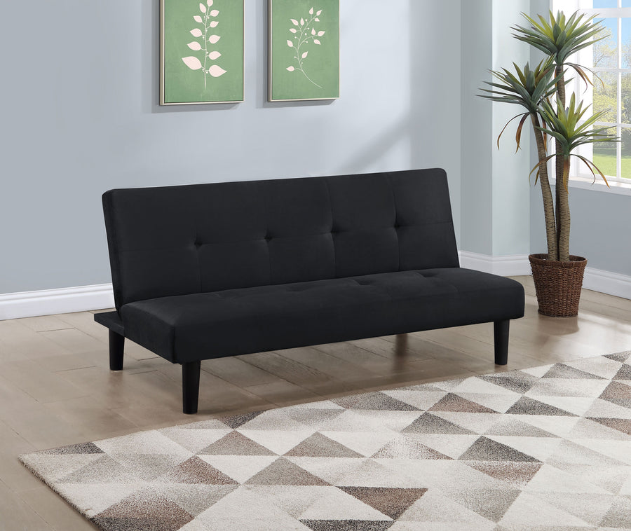 Stanford Armless Convertible Sofa Bed - Black Velvet with Linear Tufting
