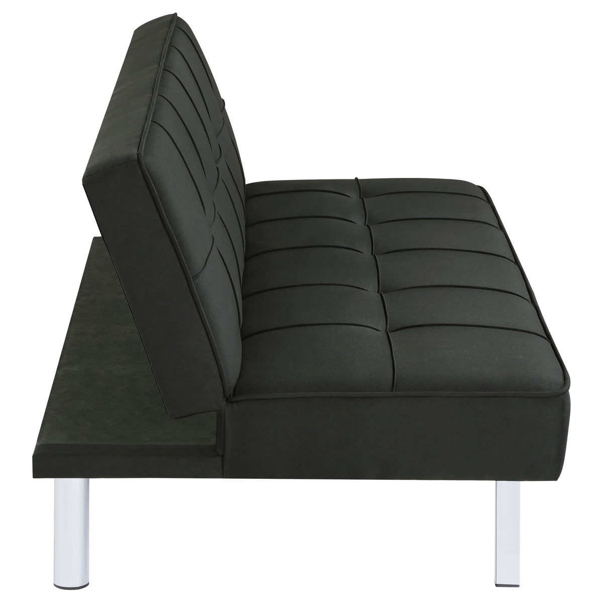 Joel Grid-Tufted Convertible Sofa Bed - Black Fabric with Chrome Legs, Compact Guest Sleeper – view 7