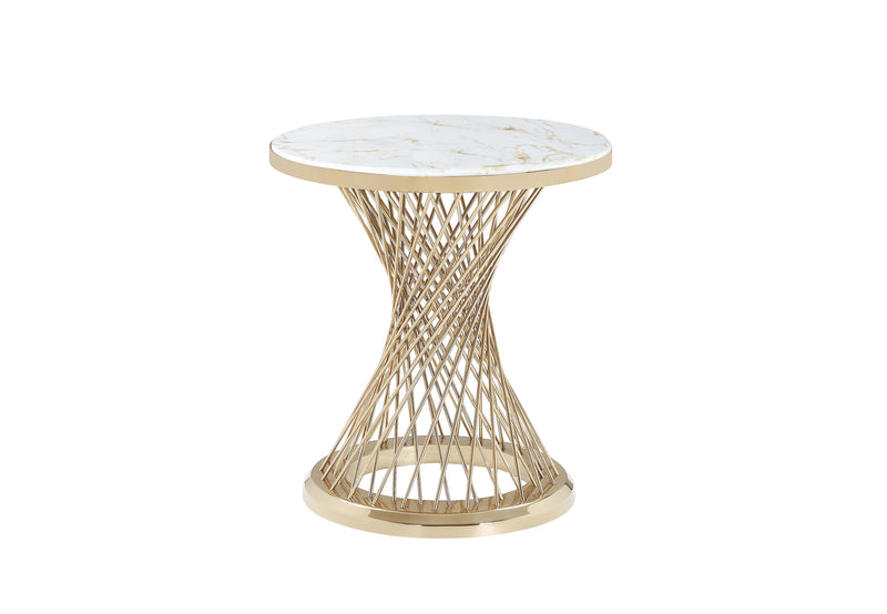 Carter Marble Top Side Table with Gold Spiral Base - Modern Glam Seating Accent