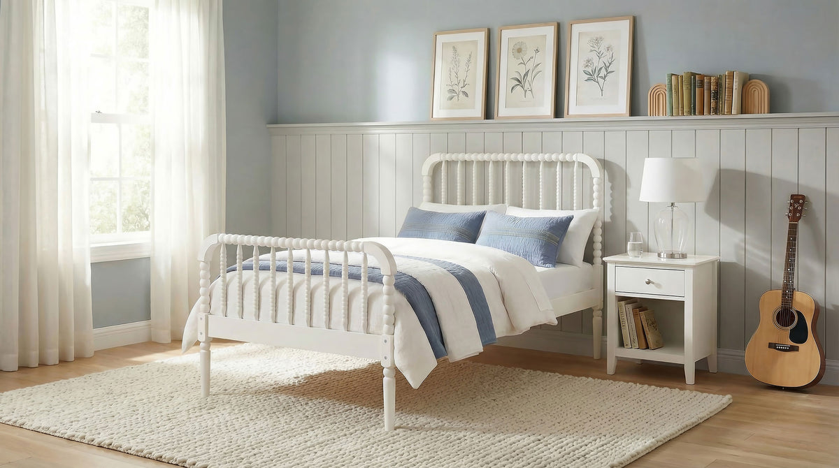 Jones Jenny Lind Twin Bed - Classic Spindle Platform Bed in White Solid Wood – view 1
