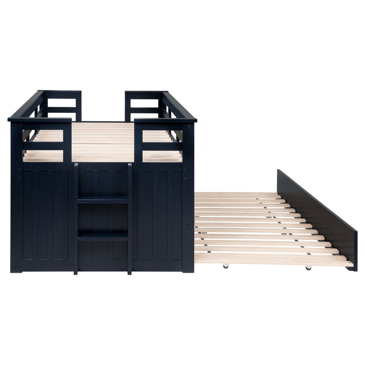 Carlsbad Twin Captain's Bed with Trundle & 2 Drawers - Guardrails & Built-In Ladder in Navy Blue โ view 13