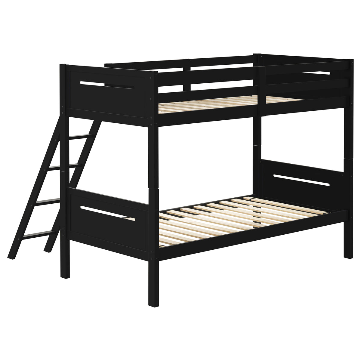 Littleton Wood Bunk Bed - Twin over Twin or Twin over Full, Convertible with Angled Ladder in Espresso, White, Black or Grey