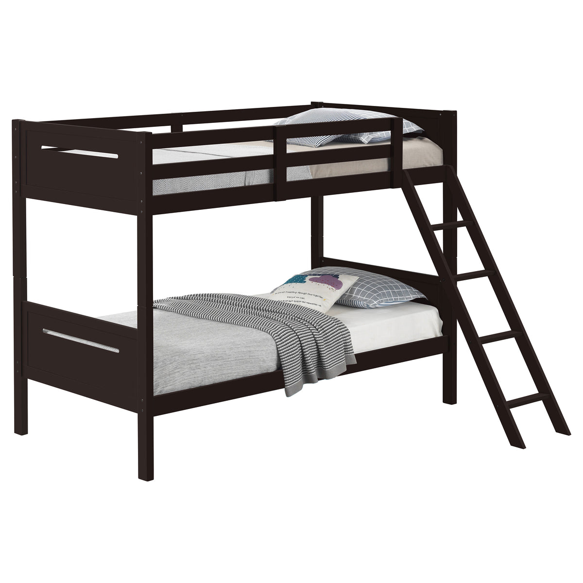 Littleton Wood Bunk Bed - Twin over Twin or Twin over Full, Convertible with Angled Ladder in Espresso, White, Black or Grey – view 11