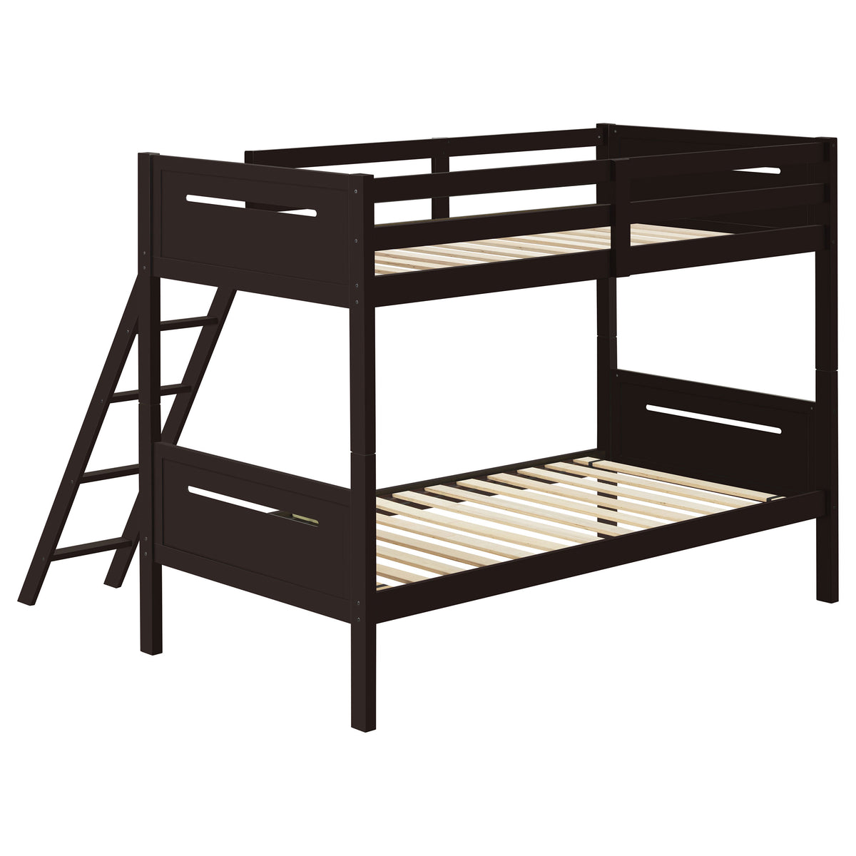 Littleton Wood Bunk Bed - Twin over Twin or Twin over Full, Convertible with Angled Ladder in Espresso, White, Black or Grey – view 12