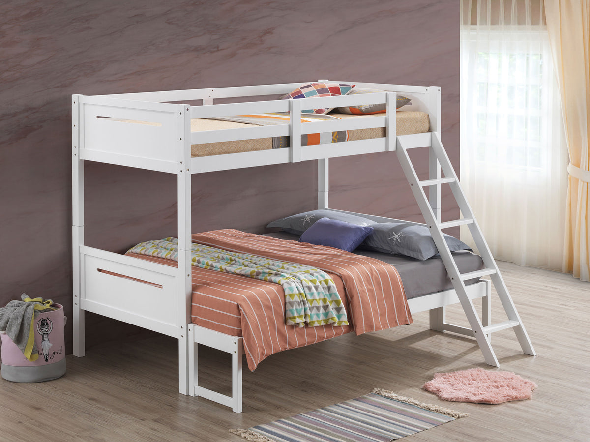 Littleton Wood Bunk Bed - Twin over Twin or Twin over Full, Convertible with Angled Ladder in Espresso, White, Black or Grey - lifestyle