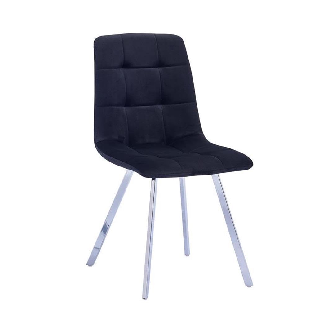 Huey Black Velvet Fabric Side Chairs in Silver